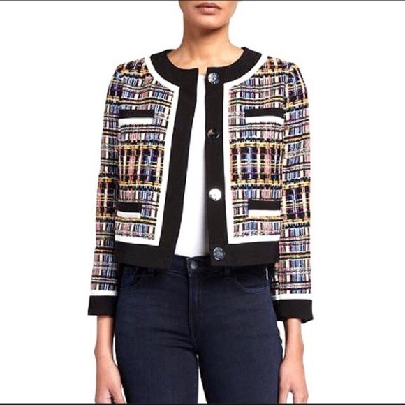Milly Jackets & Blazers - Milly EUC Womens Multi Color Tweed Cropped Jacket Size P (0-2) Boxy Preppy